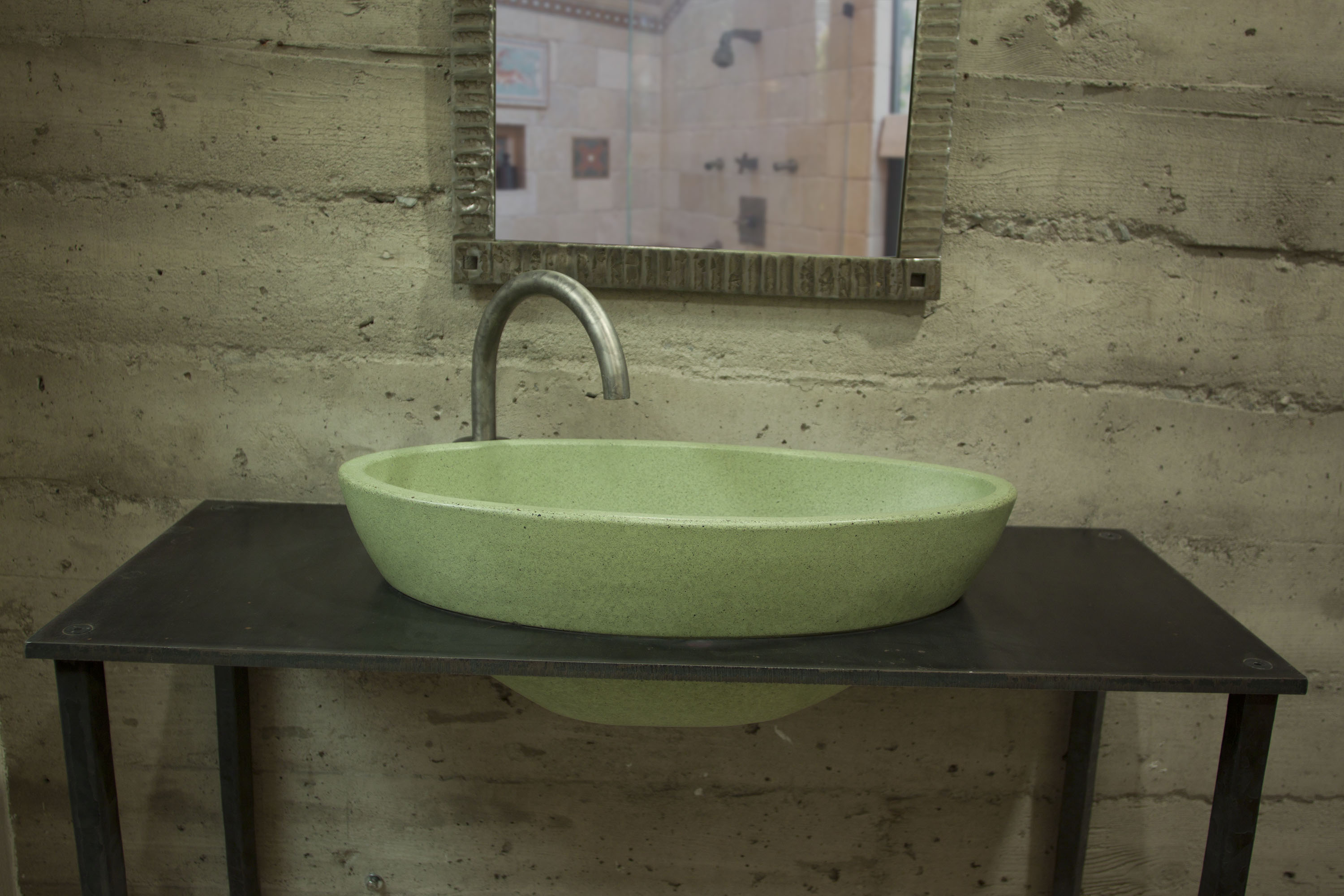 BreakThru Concrete VesselSink, in steel, C622 Green Tea, with SansHands Faucet by Sonoma Forge 