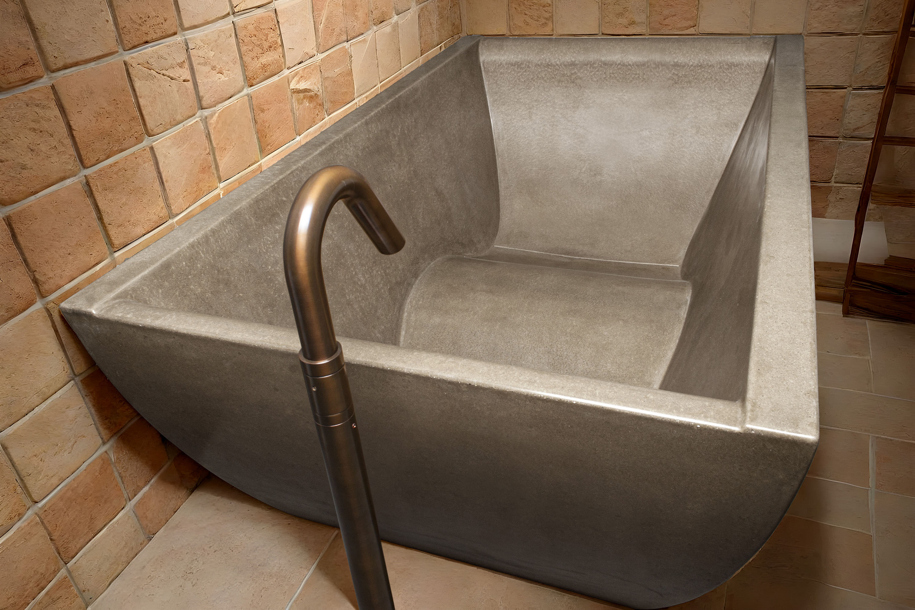 DoubleWave Concrete Soaking Tubs, C612 Cream