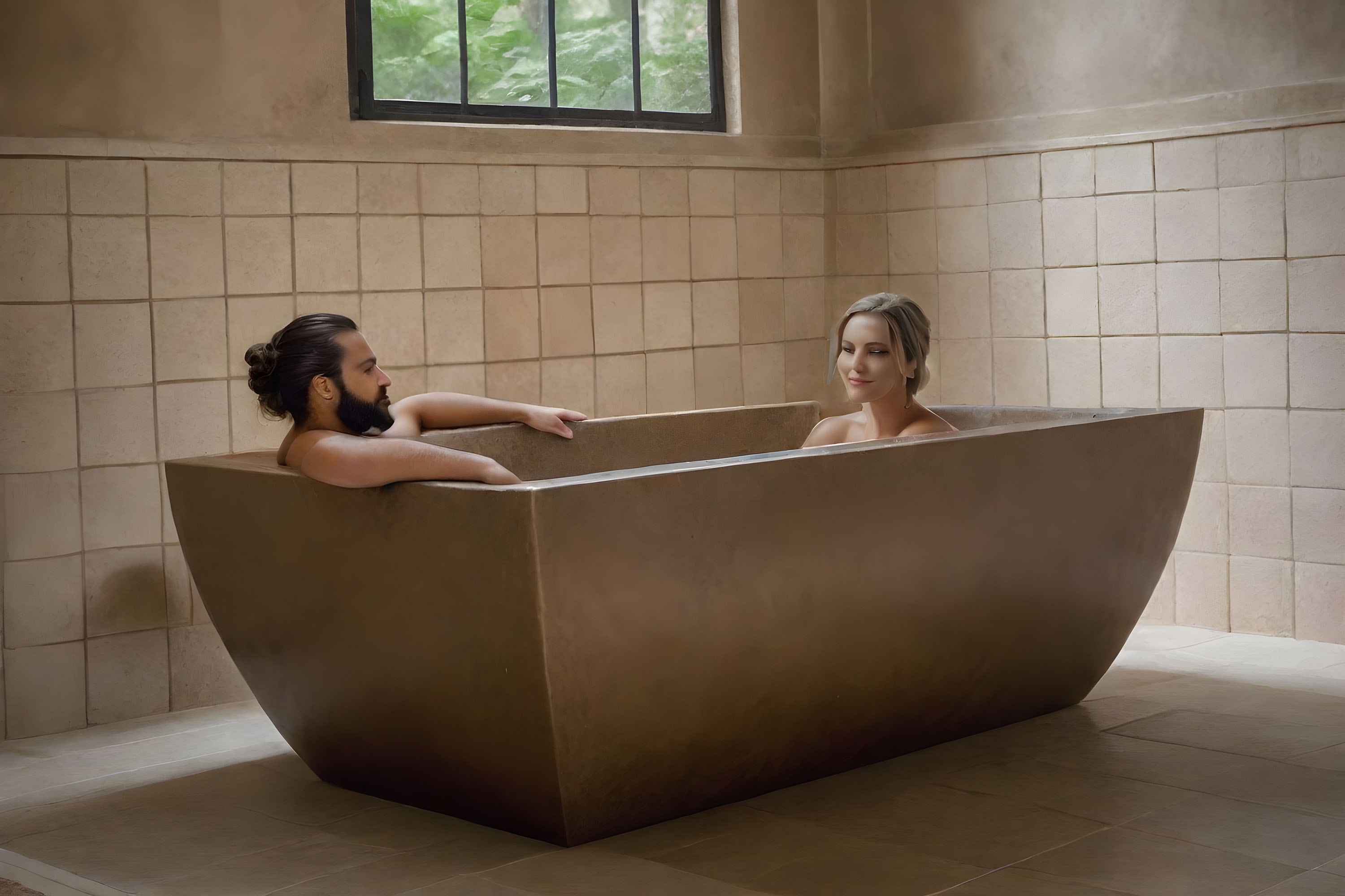 DoubleWave Concrete Soaking Tub, C611 Buckskin