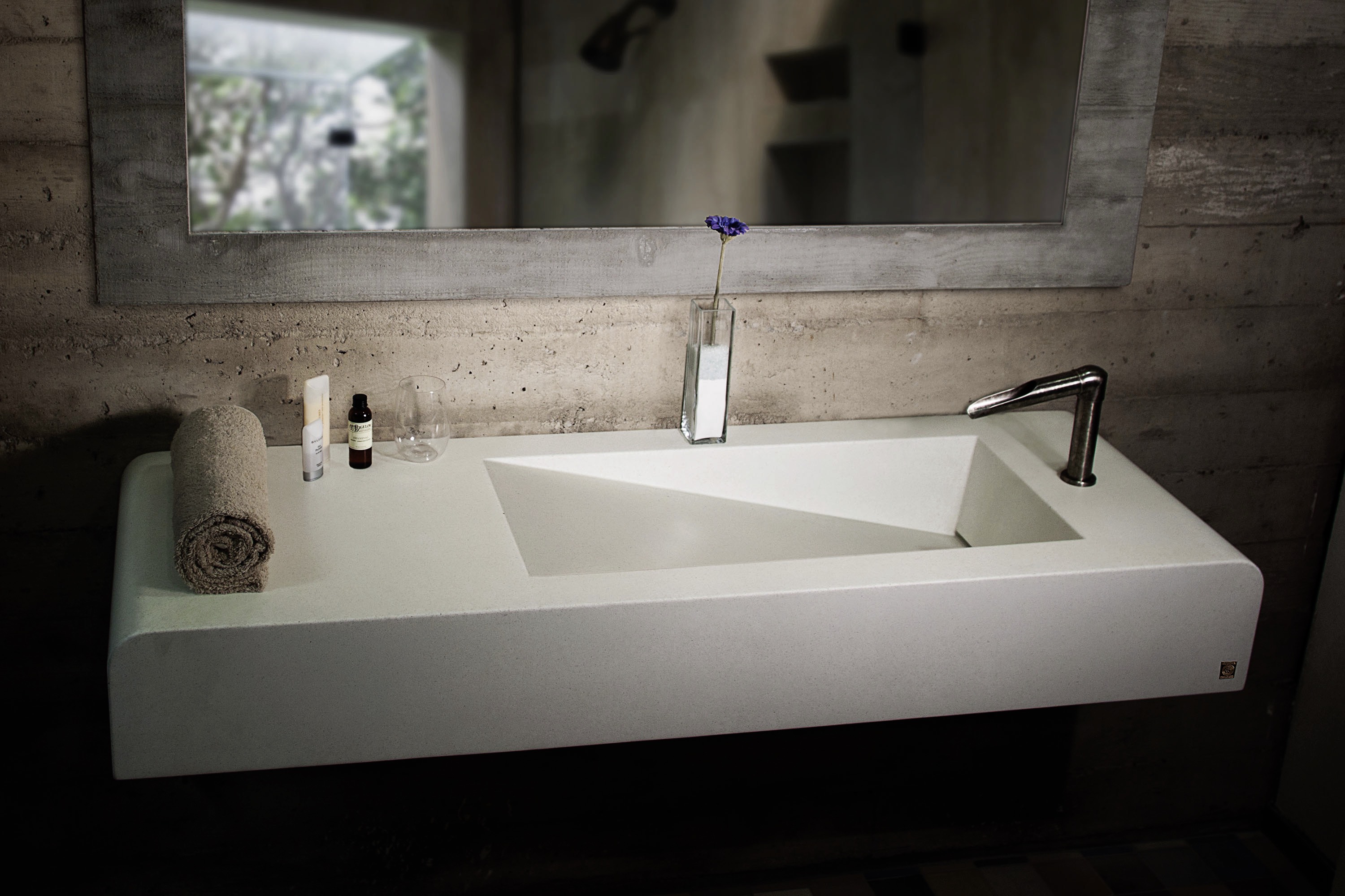 Concrete RampSink by Sonoma Cast Stone with SansHands Faucet by Sonoma Forge, N604 Alabaster